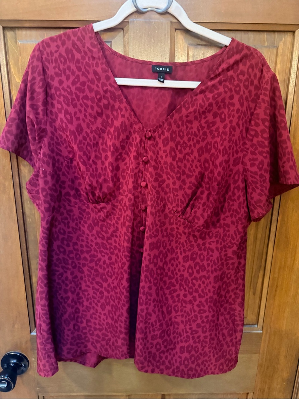 torrid Red Leopard Print V-Neck Button Front Tunic
